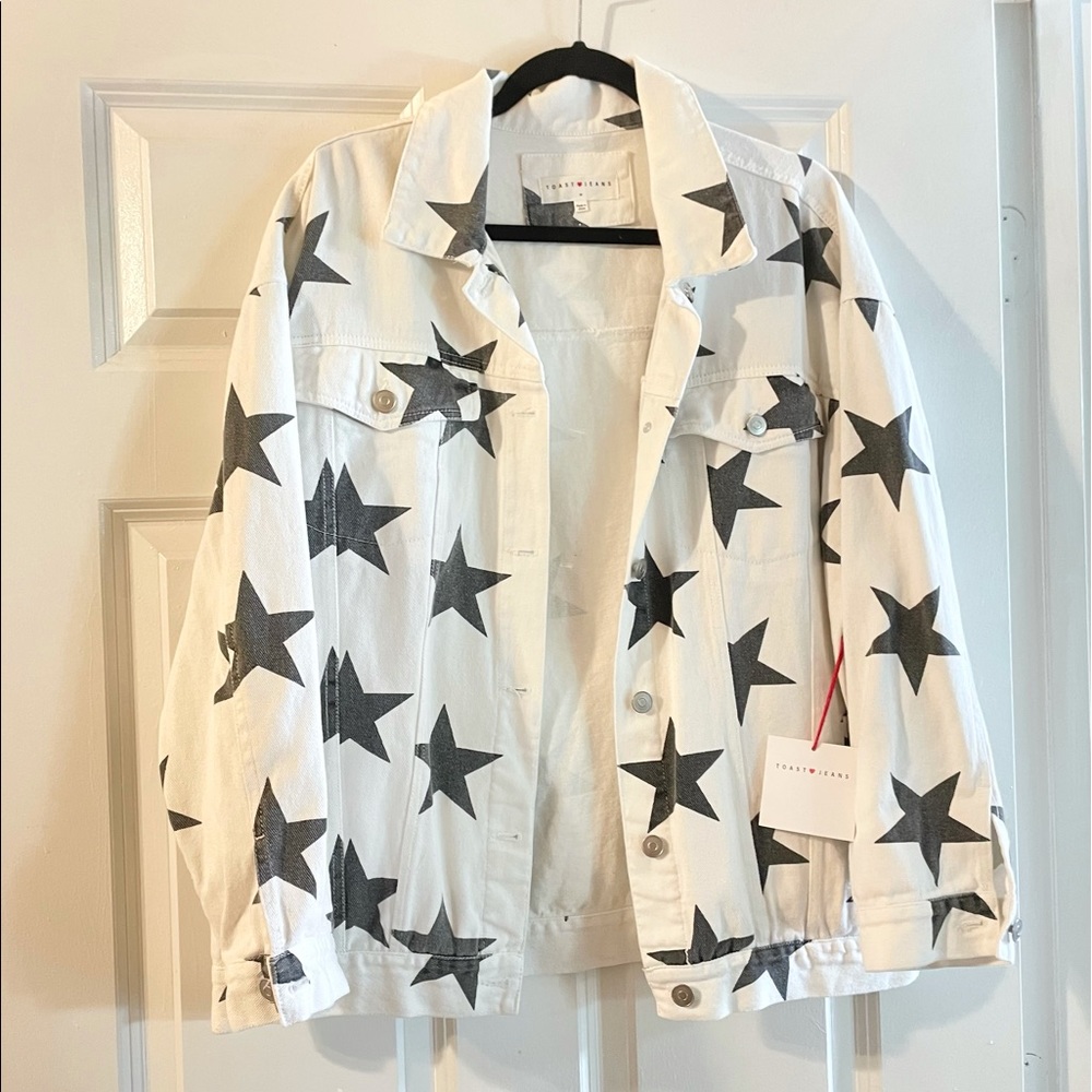 NWT Toast Jeans White & Black Star Denim Jacket